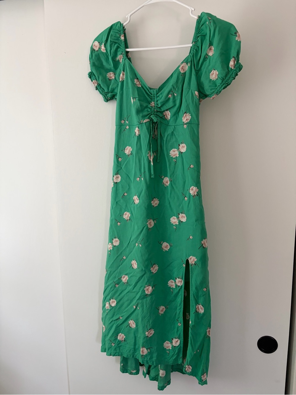 Hollister Green Floral Maxi Dress with Puff Sleeves
